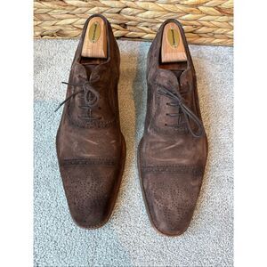Magnanni Brown Suede Leather Medallion Cap Toe Derby Shoes Sz 9.5, $795